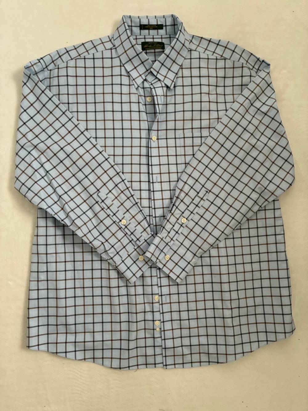 Orvis signature collection  Light Blue Shirt with Brown Windowpane Check